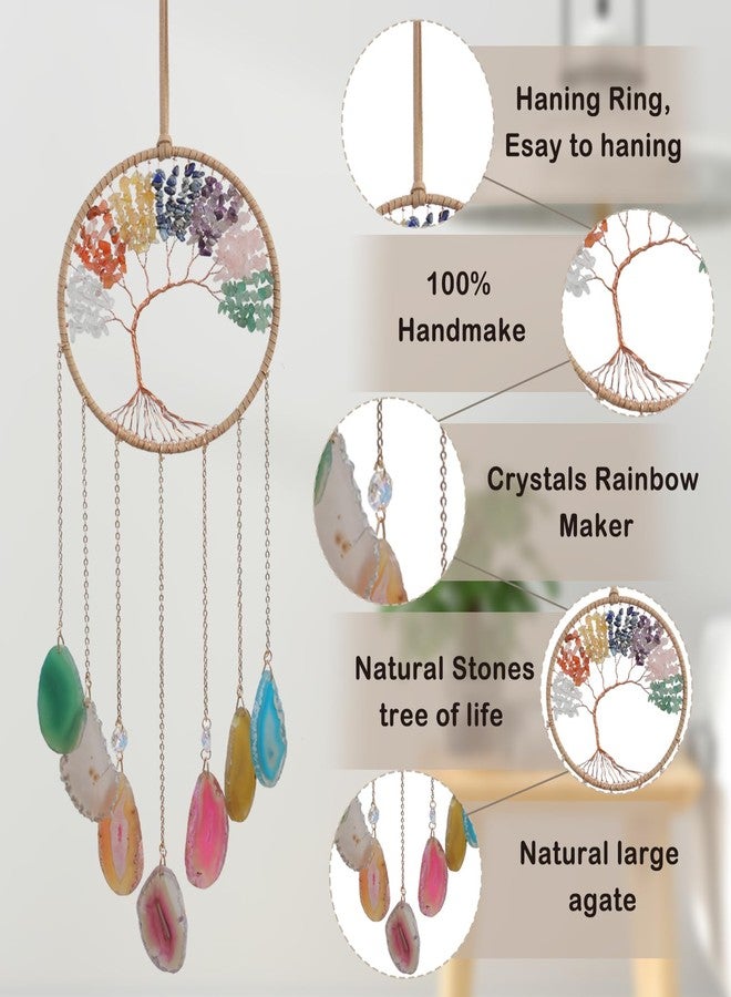 Dreamsum 7 Chakra Crystal Tree of Life - Dreamsum Moon Dream Catchers with Chakra Agate Stone, Crystal Tree Life Wind Chimes Wall Hangings Decor for Bedroom Wedding Party Festival Blessing Gift - Image 5